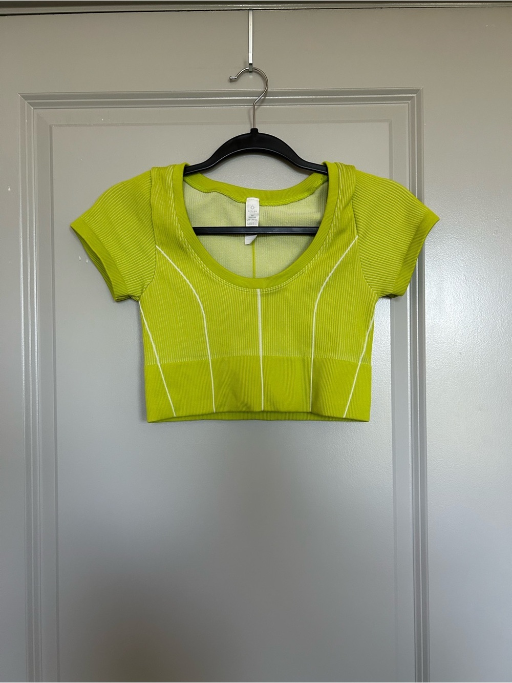 aerie Neon Lime Ribbed Cropped Top with Contrast Seams